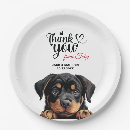 Rottweiler bruiloft dank u papieren bordje (Voorkant)