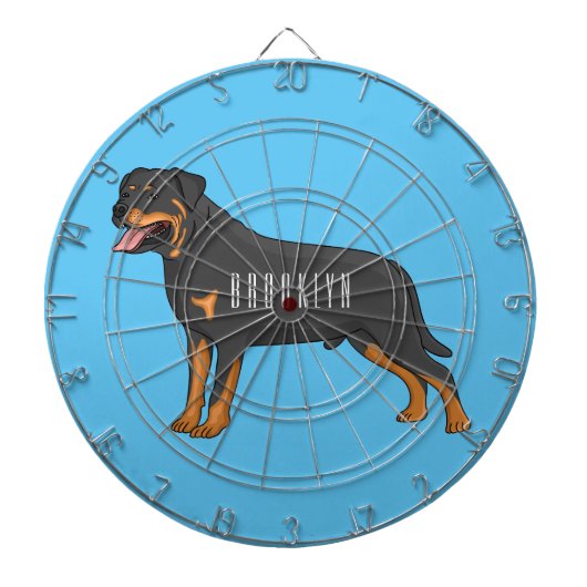 Rottweiler cartoon illustratie dartbord (Voorkant)