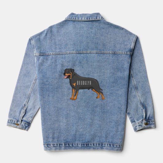 Rottweiler cartoon illustratie denim jacket (Achterkant)