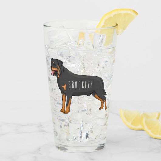 Rottweiler cartoon illustratie glas (Achterkant ijs)