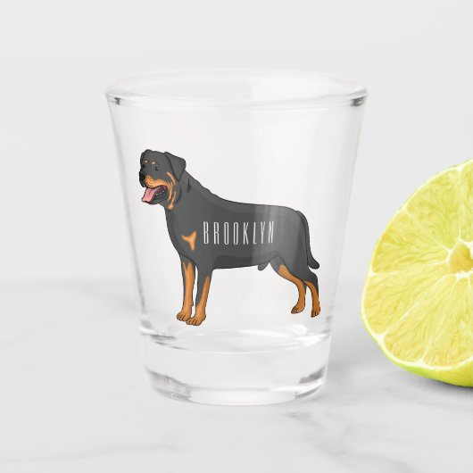 Rottweiler cartoon illustratie shot glas (Voorkant)
