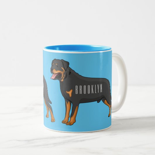 Rottweiler cartoon illustratie tweekleurige koffiemok (Voorkant rechts)