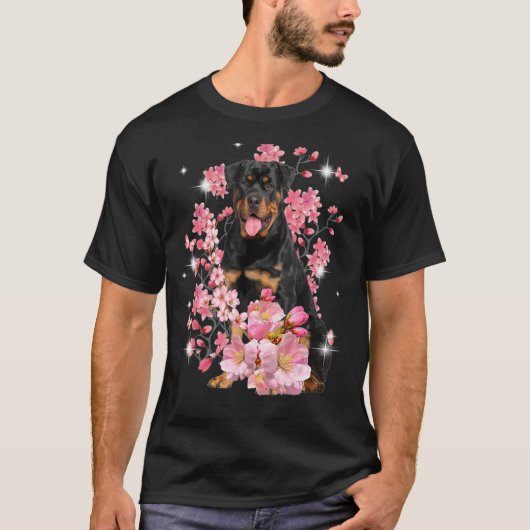 Rottweiler Cherry Blossom Flowers T-shirt (Voorkant)