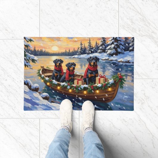 Rottweiler Christmas Boat Holiday Deurmat (Binnen)
