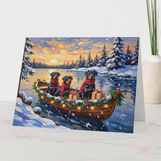 Rottweiler Christmas Boat Holiday Kaart (Voorkant)