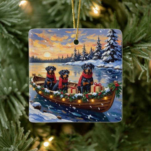 Rottweiler Christmas Boat Holiday Keramisch Ornament (Boom)