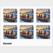 Rottweiler Christmas Boat Holiday Vierkante Sticker (Vel)