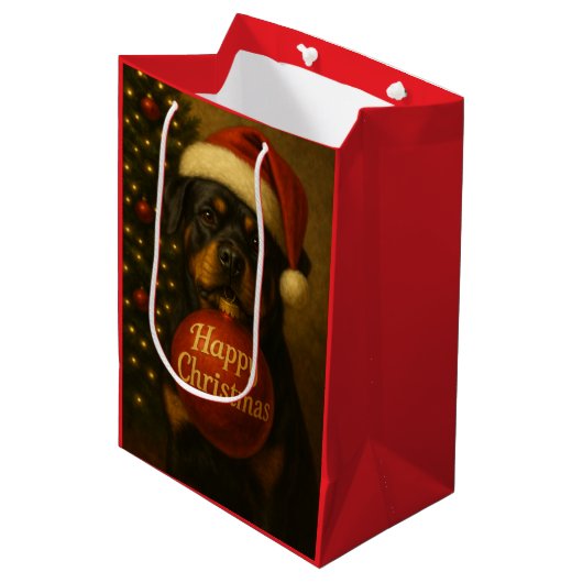 Rottweiler Christmas gift bag Medium Cadeauzakje (Voorkant Gekanteld)