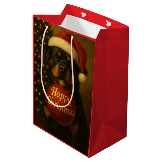 Rottweiler Christmas gift bag  Medium Cadeauzakje (Achterkant Gekanteld)