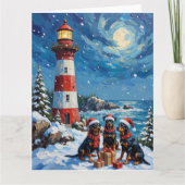 Rottweiler Christmas Lighthouse Holiday Kaart (Voorkant)
