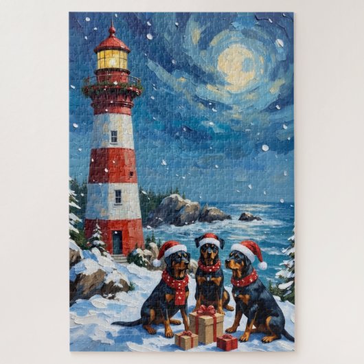 Rottweiler Christmas Lighthouse Holiday Legpuzzel (Verticaal)