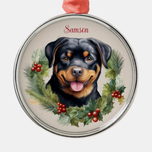 Rottweiler Christmas Pet Memorial Hondenras Metalen Ornament (Voorkant)