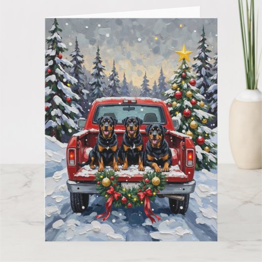 Rottweiler Christmas Red Truck Holiday Kaart (Voorkant)