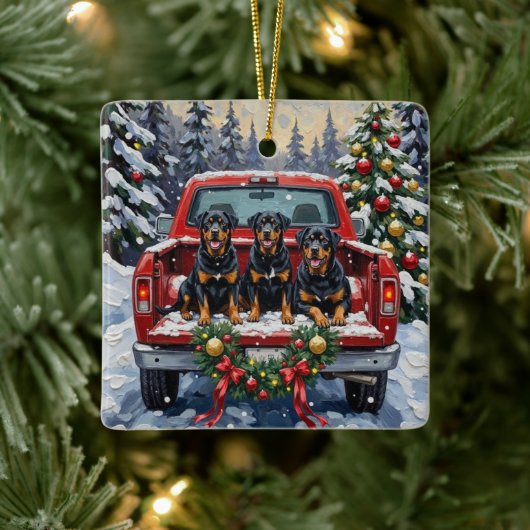 Rottweiler Christmas Red Truck Holiday Keramisch Ornament (Boom)