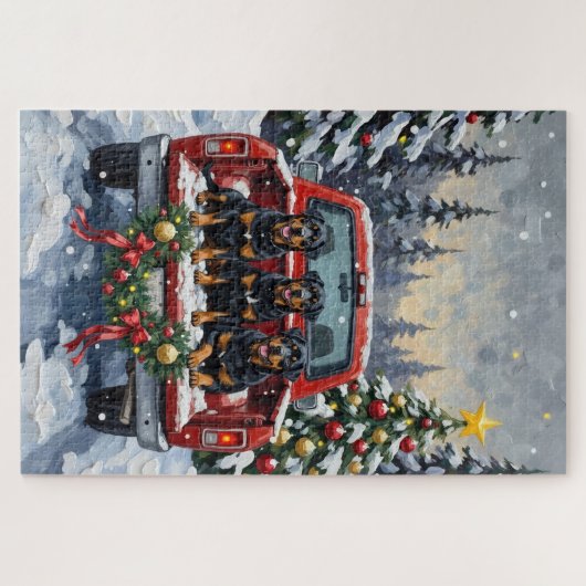 Rottweiler Christmas Red Truck Holiday Legpuzzel (Horizontaal)