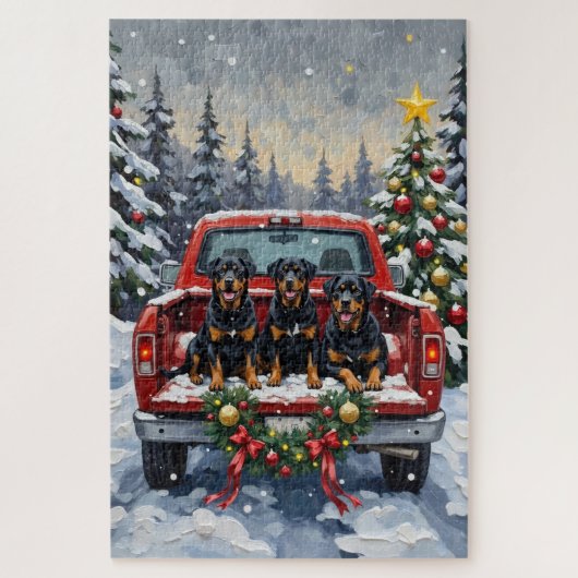 Rottweiler Christmas Red Truck Holiday Legpuzzel (Verticaal)