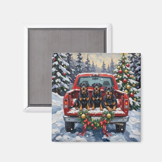 Rottweiler Christmas Red Truck Holiday Magneet (Voorkant / Achterkant)