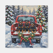 Rottweiler Christmas Red Truck Holiday Magneet (Voorkant)