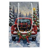 Rottweiler Christmas Red Truck Holiday Medium Cadeauzakje (Achterkant)