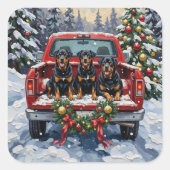Rottweiler Christmas Red Truck Holiday Vierkante Sticker (Voorkant)