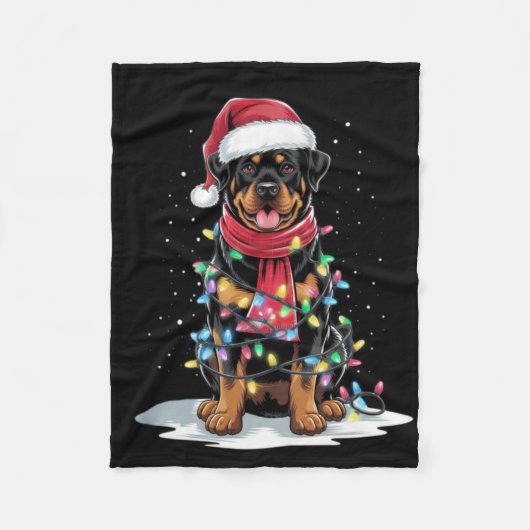 Rottweiler Christmas Tree Santa Hat Lights Xmas Do Fleece Deken (Voorkant)