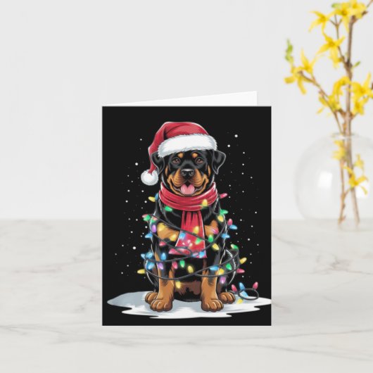 Rottweiler Christmas Tree Santa Hat Lights Xmas Do Kaart (Gele Bloem)