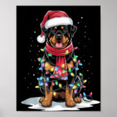 Rottweiler Christmas Tree Santa Hat Lights Xmas Do Poster (Voorkant)