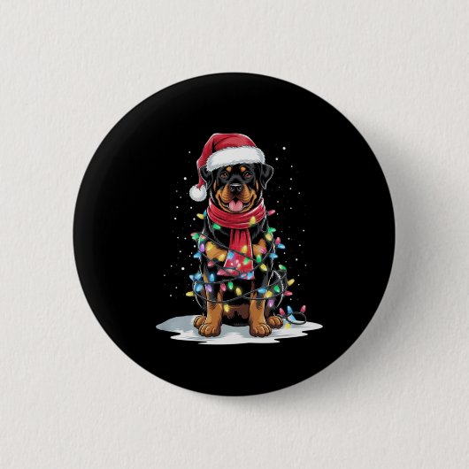 Rottweiler Christmas Tree Santa Hat Lights Xmas Do Ronde Button 5,7 Cm (Voorkant)