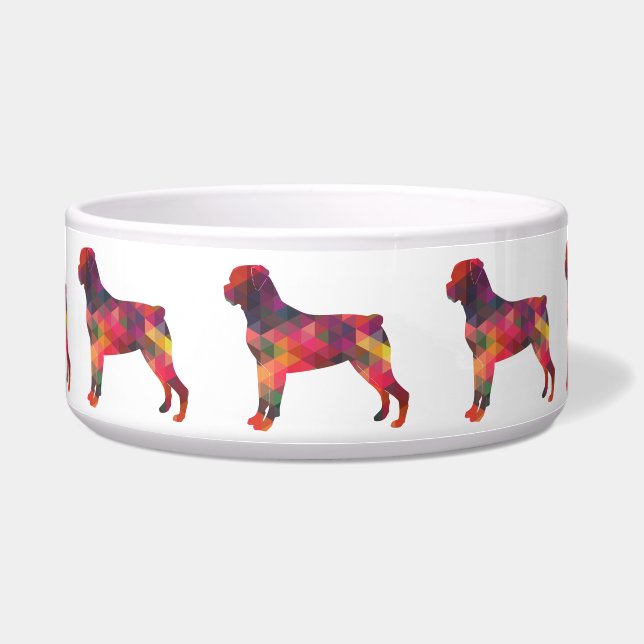 Rottweiler Colorful Geometric Pattern Silhouette Voerbakje (Voorkant)