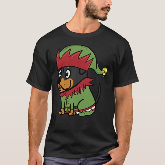 Rottweiler Cute Elf Costume Kerstmis T-shirt (Voorkant)