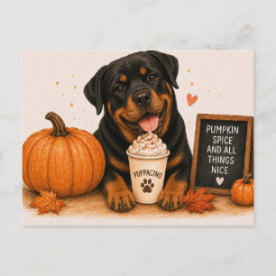Rottweiler die een Pumpkin Spice Puppaccino uitnod Briefkaart