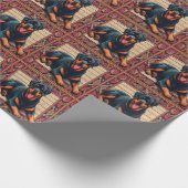 Rottweiler Dog 3D Stijlvolle Kleurrijke Rand Cadeaupapier (Hoek)