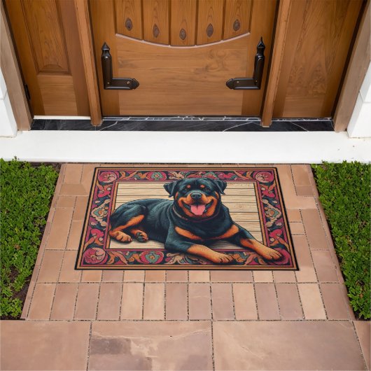 Rottweiler Dog 3D Stijlvolle Kleurrijke Rand Deurmat (Buiten)