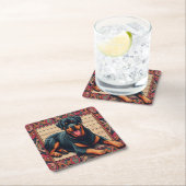 Rottweiler Dog 3D Stijlvolle Kleurrijke Rand Kartonnen Onderzetters (Insitu)