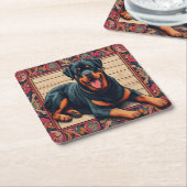 Rottweiler Dog 3D Stijlvolle Kleurrijke Rand Kartonnen Onderzetters (Schuin)
