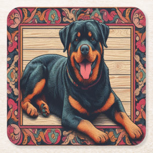 Rottweiler Dog 3D Stijlvolle Kleurrijke Rand Kartonnen Onderzetters