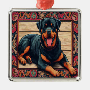 Rottweiler Dog 3D Stijlvolle Kleurrijke Rand Metalen Ornament