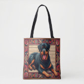 Rottweiler Dog 3D Stijlvolle Kleurrijke Rand Tote Bag (Voorkant)