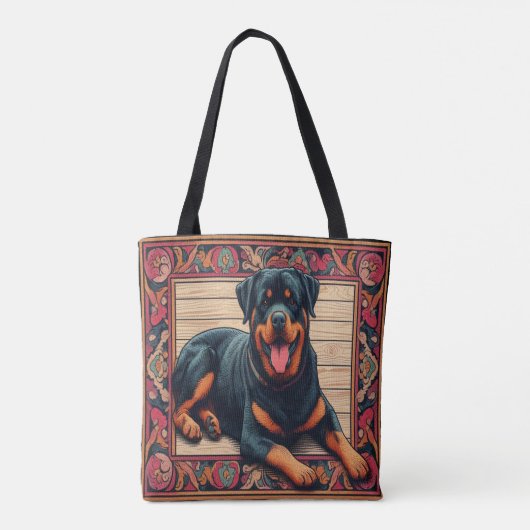 Rottweiler Dog 3D Stijlvolle Kleurrijke Rand Tote Bag (Achterkant)