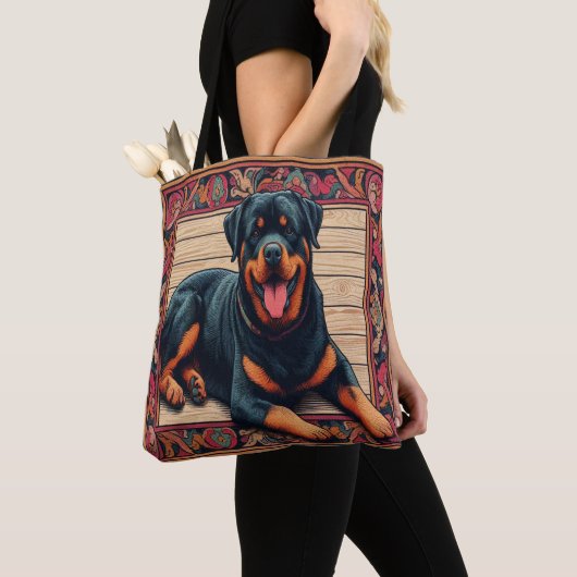 Rottweiler Dog 3D Stijlvolle Kleurrijke Rand Tote Bag (Dichtbij)