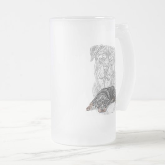 Rottweiler Dog Art Matglas Bierpul (Voorkant rechts)