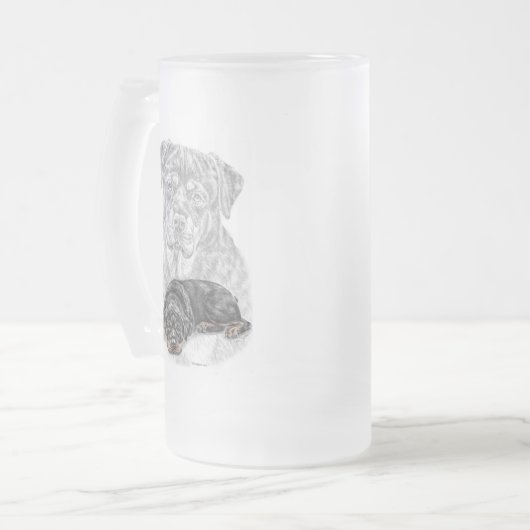 Rottweiler Dog Art Matglas Bierpul (Voorkant links)