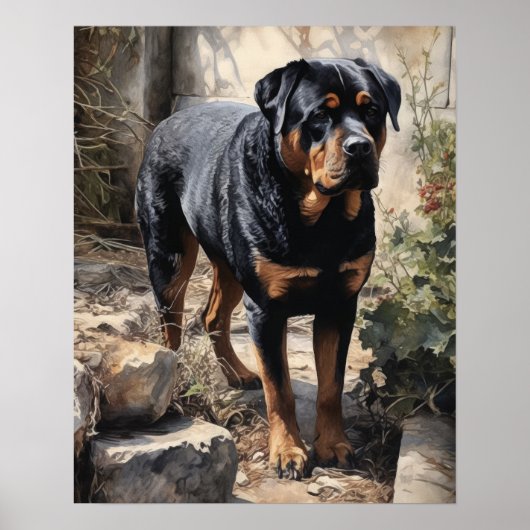 Rottweiler Dog Art Print Poster (Voorkant)