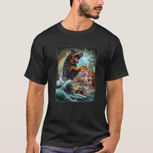 Rottweiler Dog As Kraken Attack A War Ship At High T-shirt (Voorkant)