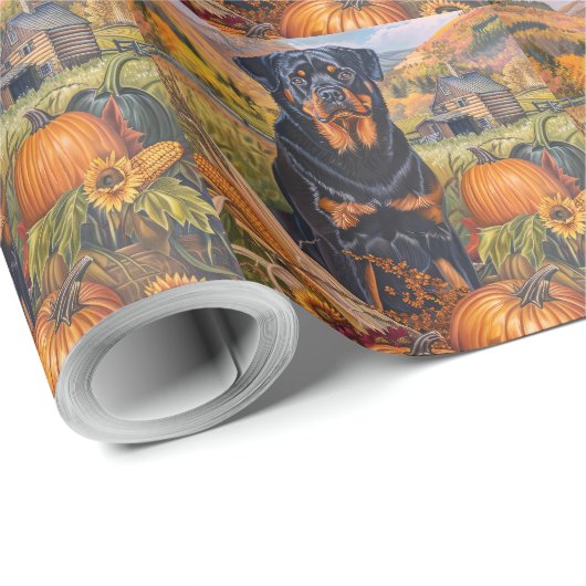 Rottweiler Dog Autumn Harvest Thanksgiving Cadeaupapier (Rol Hoek)