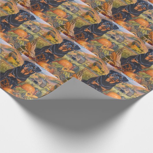 Rottweiler Dog Autumn Harvest Thanksgiving Cadeaupapier (Hoek)