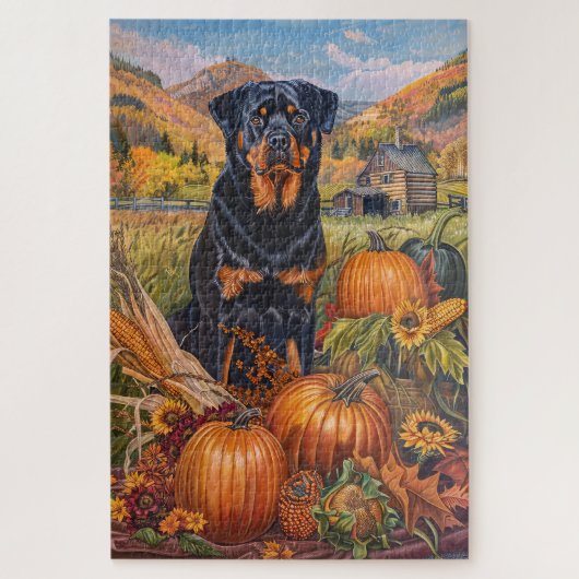 Rottweiler Dog Autumn Harvest Thanksgiving Legpuzzel (Verticaal)