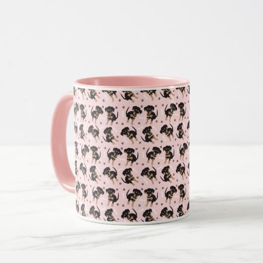 Rottweiler Dog Bone Paw Print Pattern Roze Mok (Voorkant links)