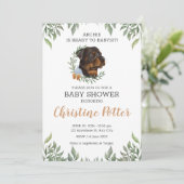 Rottweiler Dog Boy Boho Greenery Baby shower Kaart (Staand voorkant)