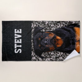 Rottweiler Dog Camo Animal Name Cool Rugged Puppy Strandlaken